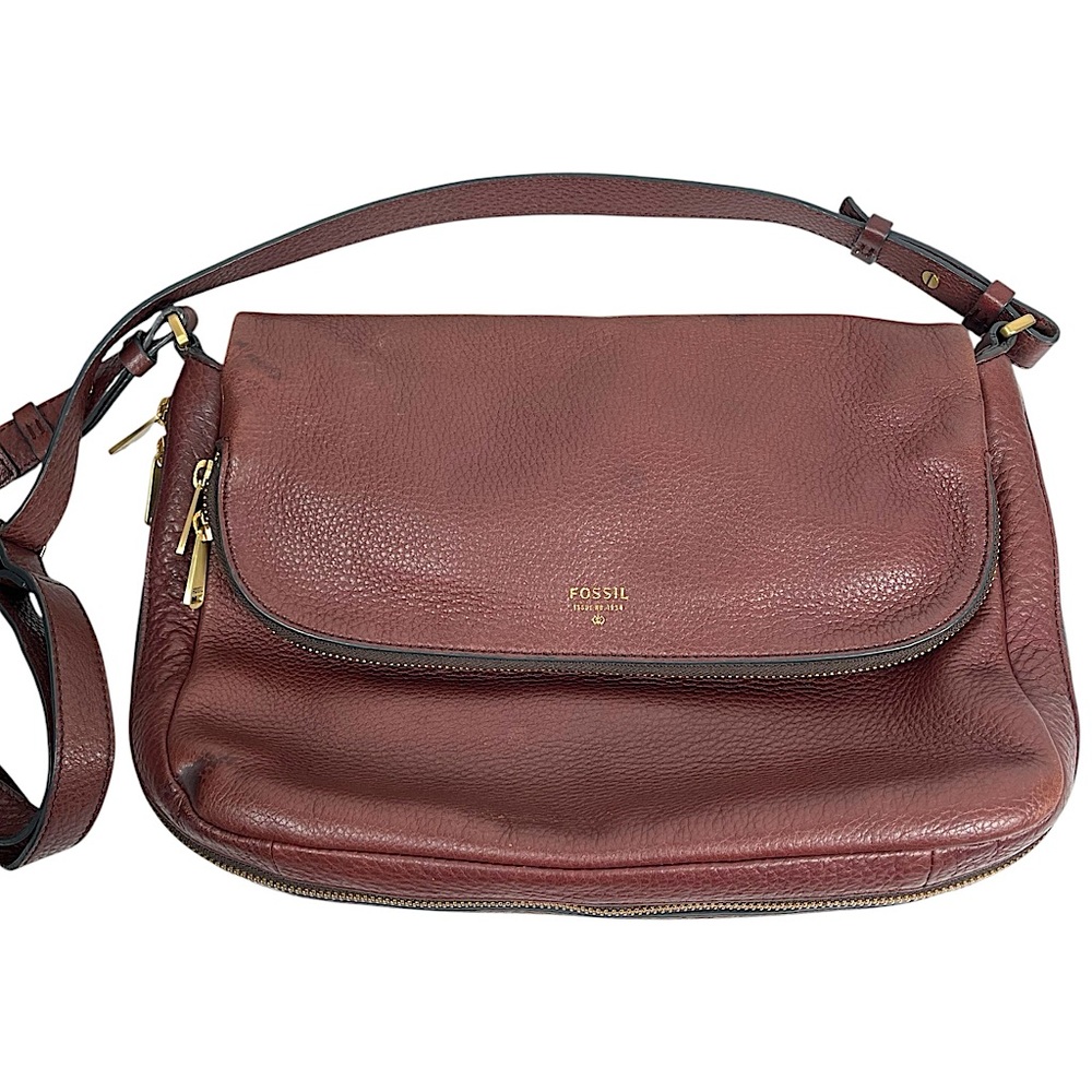 Fossil Burgundy Leather Flap Crossbody Bag